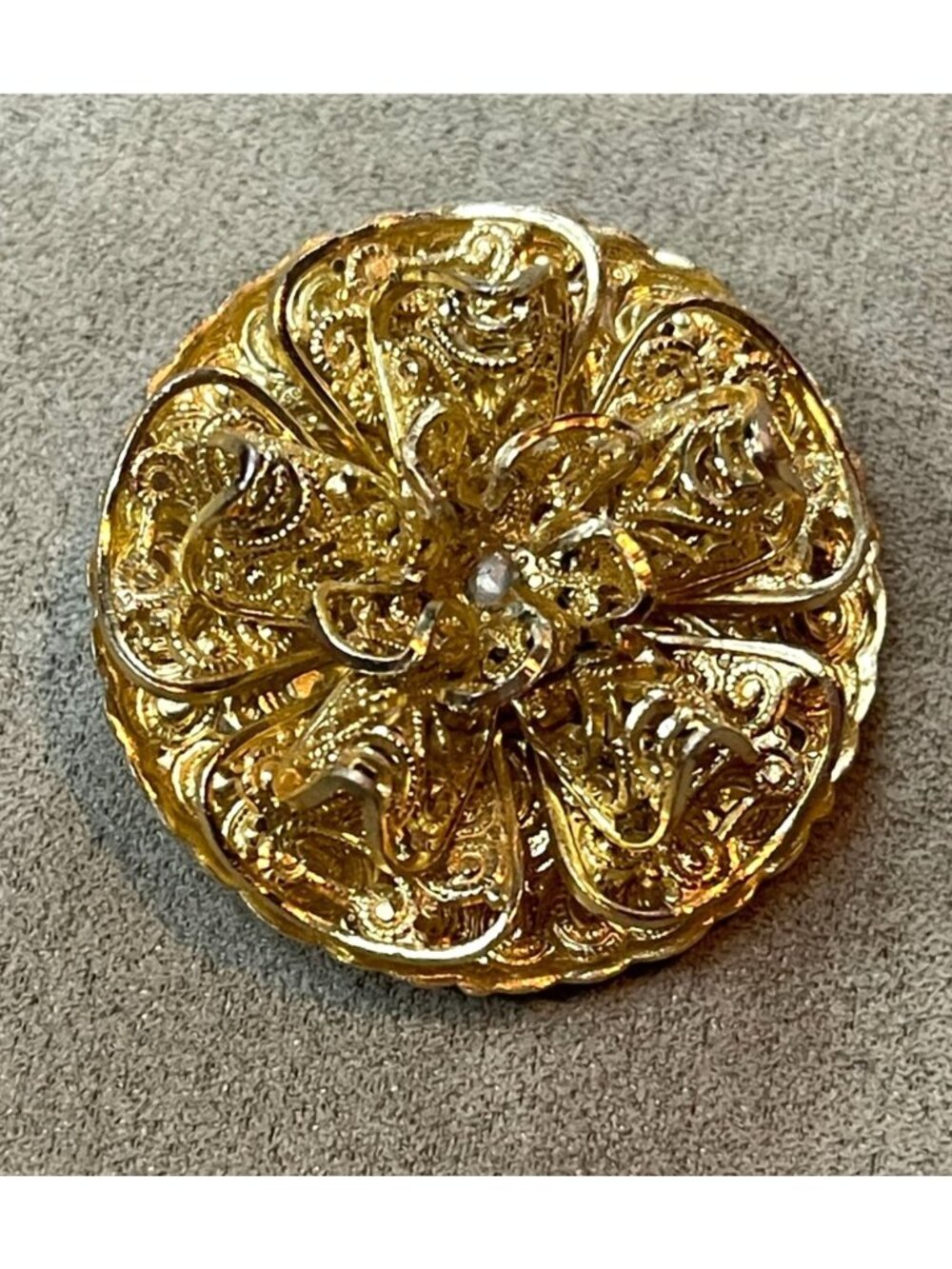 Vintage 50s Filigree Scarf Clip West Germany Gold Tone Ornate Floral Design